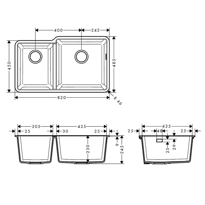 Hansgrohe S51 1.5 Bowl Granite Composite Undermount Kitchen Sink - Graphite Black