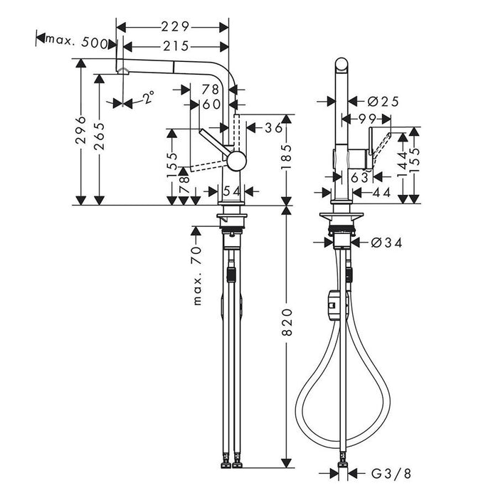 Hansgrohe Talis M54 Single Lever Kitchen Mixer Tap 270 with Pull-Out Spray and Swivel Spout