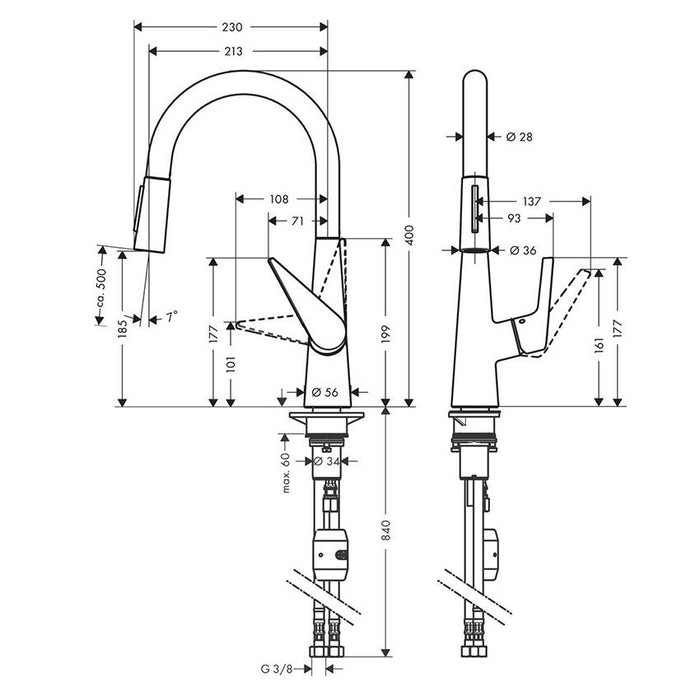 Hansgrohe Talis M51 2jet Single Lever Kitchen Mixer Tap 200 with Pull-Out Spray and Swivel Spout