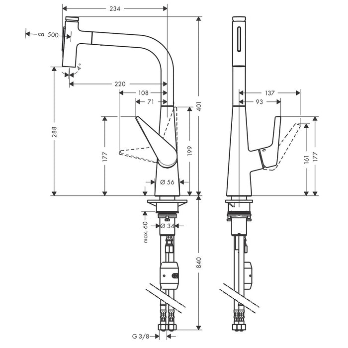 Hansgrohe Talis Select M51 2jet Single Lever Kitchen Mixer Tap 300 with Pull-Out Spray and Swivel Spout