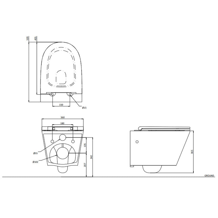 Britton Hoxton Rimless Round Wall Hung Toilet with Seat - Gloss White
