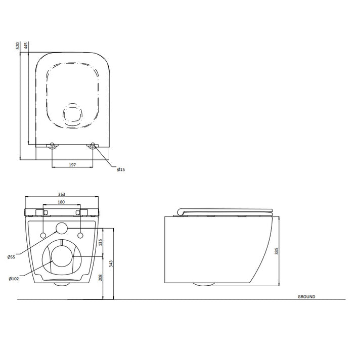 Britton Hoxton Rimless Square Wall Hung Toilet with Seat - Gloss White
