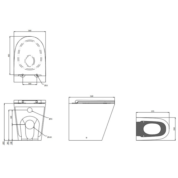 Britton Hoxton Rimless Round Back To Wall Toilet with Seat - Gloss White