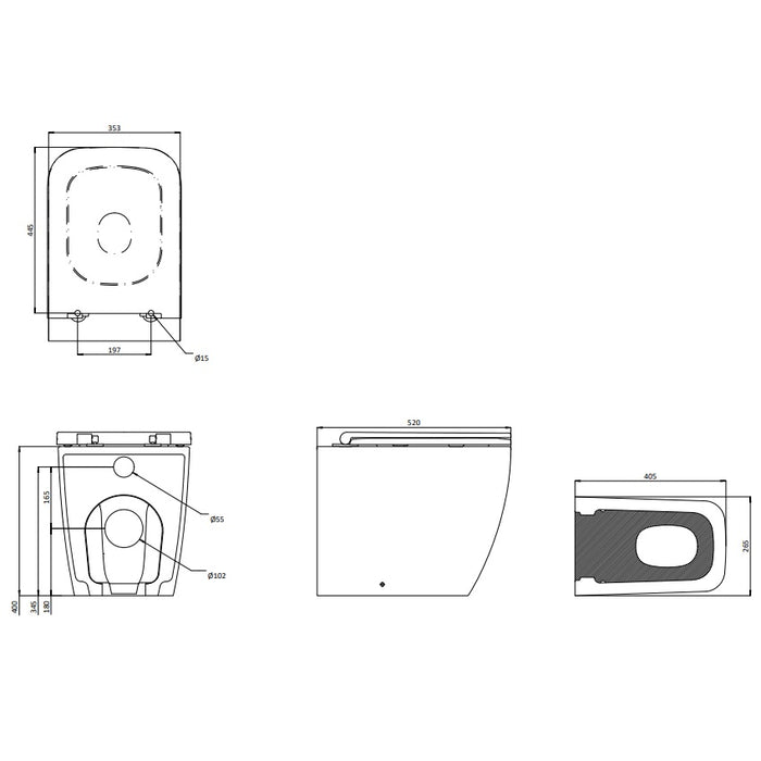 Britton Hoxton Rimless Square Back To Wall Toilet with Seat - Gloss White