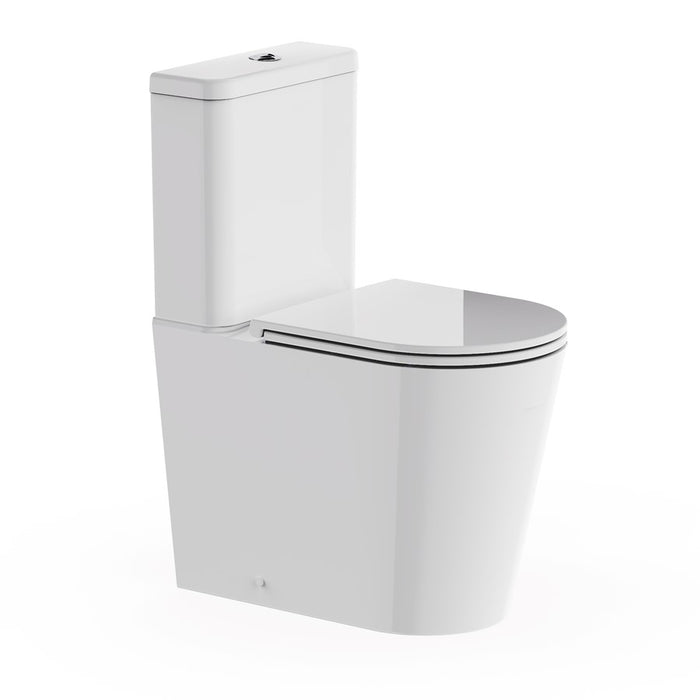 Britton Hoxton Rimless Round Close Coupled Toilet with Seat - Gloss White