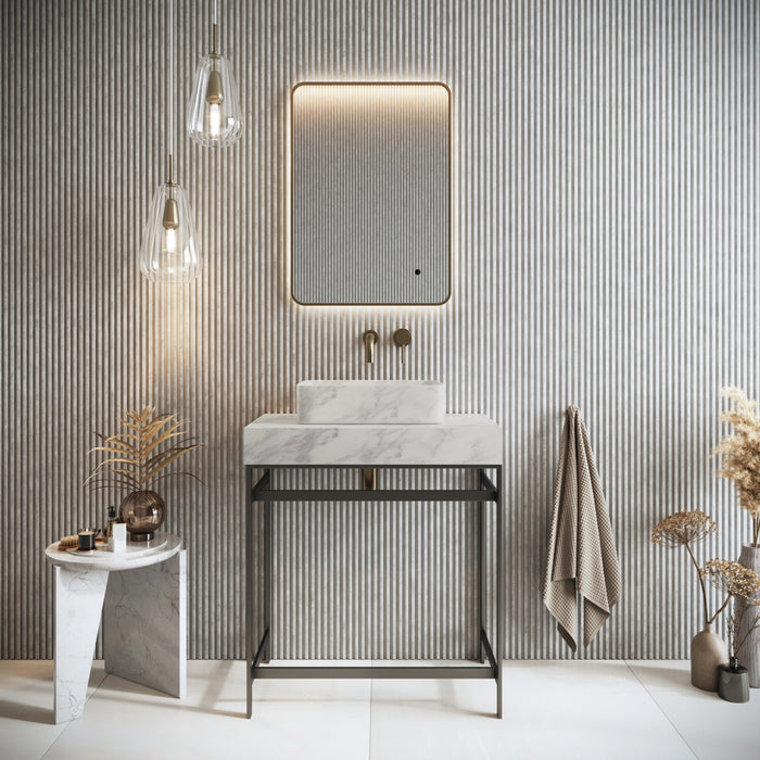 Scudo Sanctuary Matt Black Furniture Frame with Venato Carrara White Marble Worktop Slab - 800mm Wide