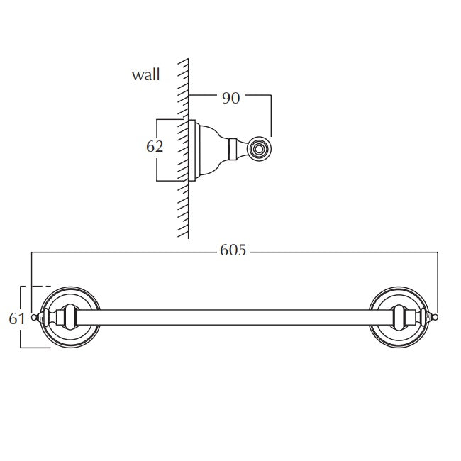 Imperial Avignon Wall Mounted Towel Rail 600mm Chrome