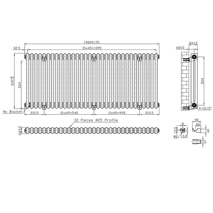 Eastbrook Imperia 2 Column Radiator Bare Metal