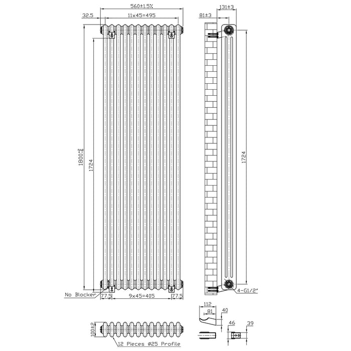 Eastbrook Imperia 3 Column Radiator Bare Metal