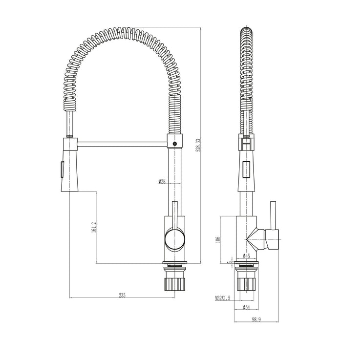 Scudo Tirare Spring Neck Single Lever Kitchen Mixer Tap with Pull-Out Spray