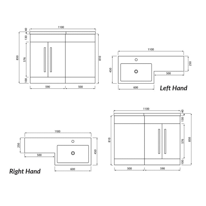Scudo Empire 1100mm Combination Unit with Basin - Left Handed