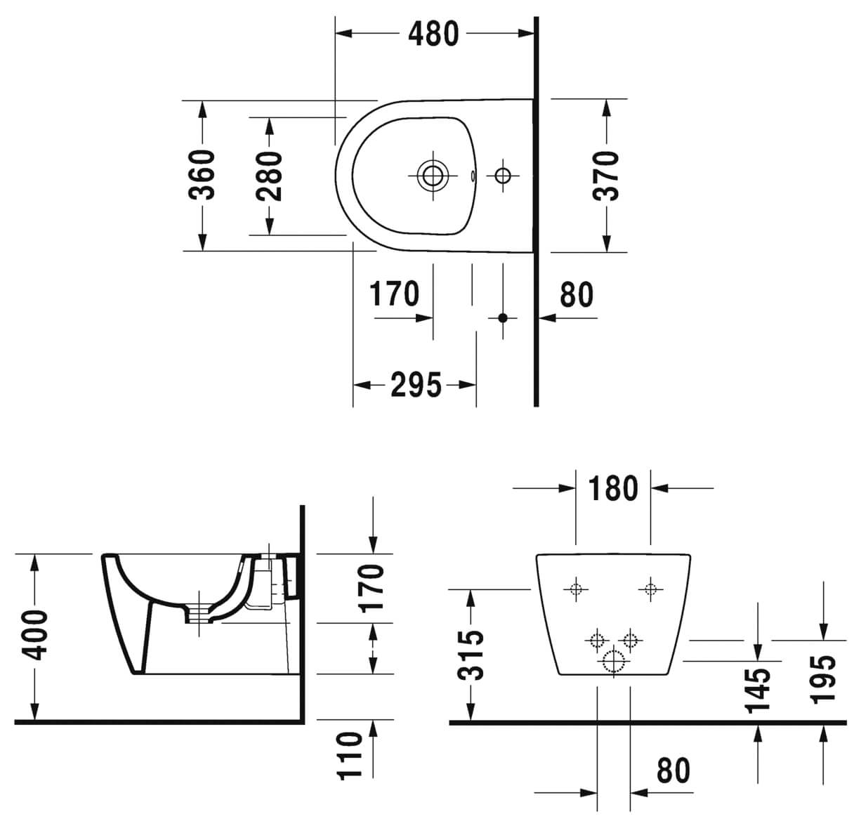 Duravit ME By Starck Compact Wall Hung Bidet