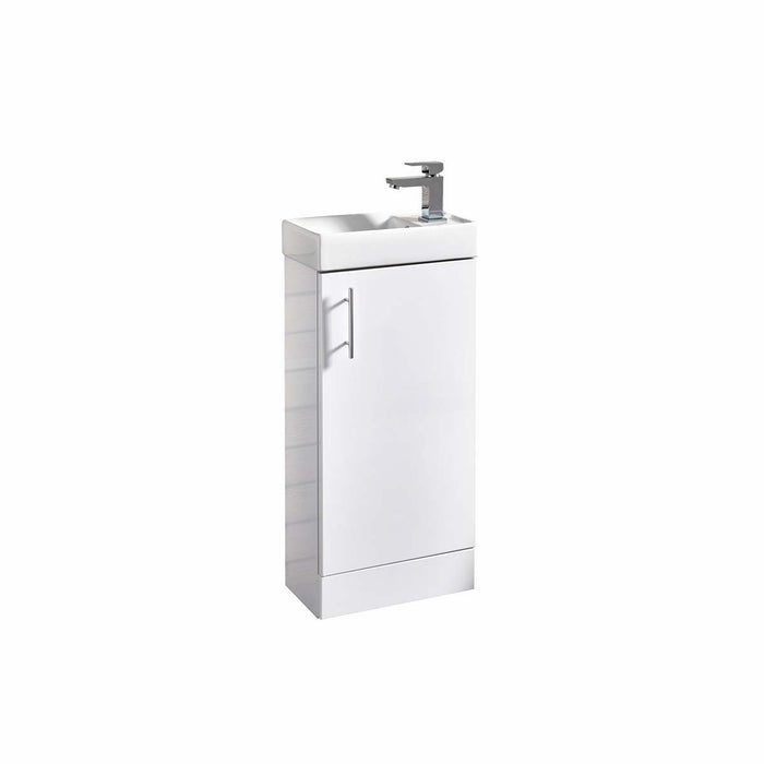 Scudo Lanza 400mm 1 Door Cloakroom Floorstanding Vanity Unit with Basin & Handle - Gloss White