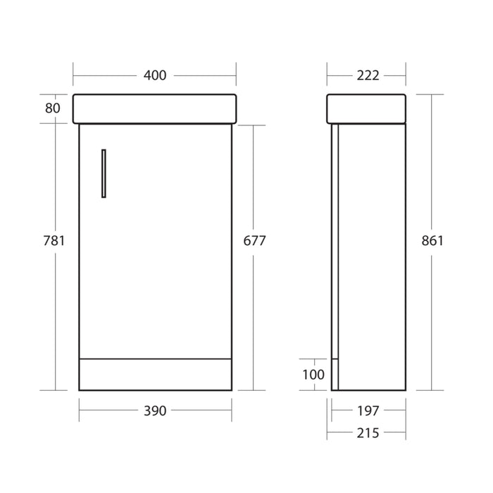 Scudo Lanza 400mm 1 Door Cloakroom Floorstanding Vanity Unit with Basin & Handle - Gloss White