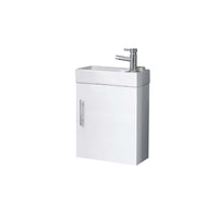 Scudo Lanza 400mm 1 Door Cloakroom Wall Hung Vanity Unit with Basin & Handle - Gloss White