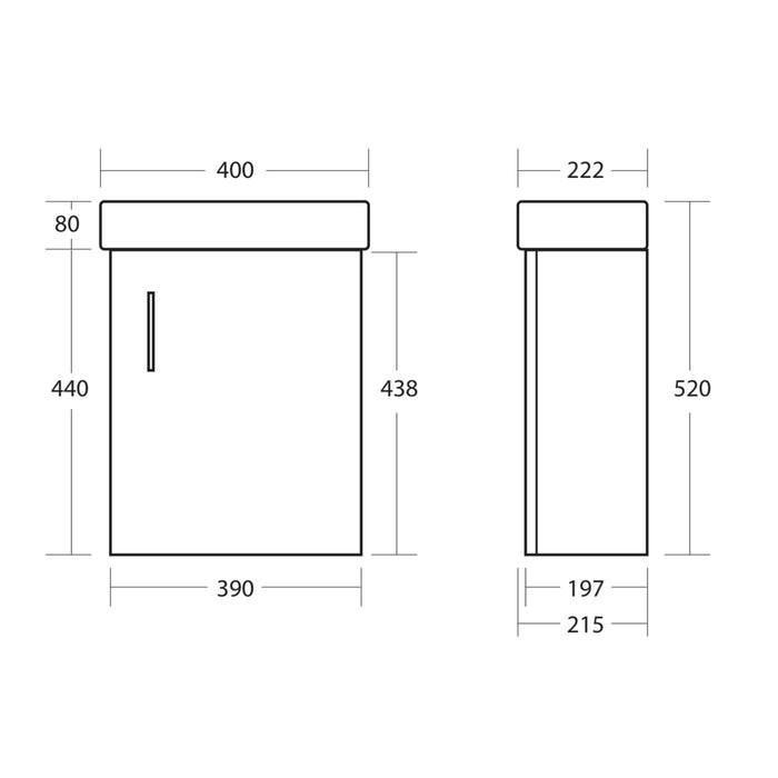 Scudo Lanza 400mm 1 Door Cloakroom Wall Hung Vanity Unit with Basin & Handle - Gloss White