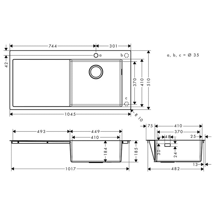 Hansgrohe S71 Kitchen Sink with Draining Board - Stainless Steel