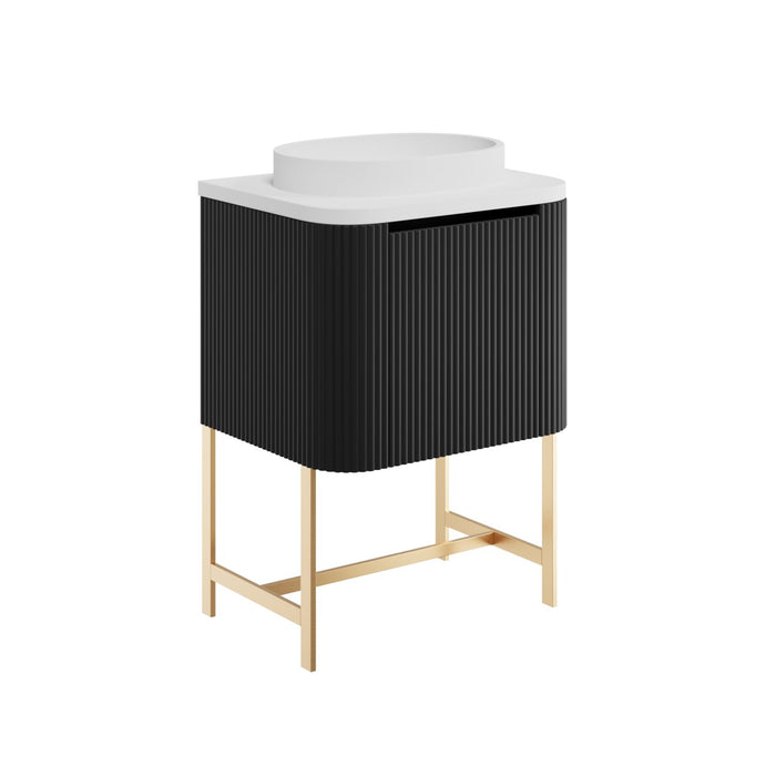 Scudo Linea Curve 1 Drawer Floorstanding Vanity Unit with Brushed Brass Frame & Integrated Countertop Basin