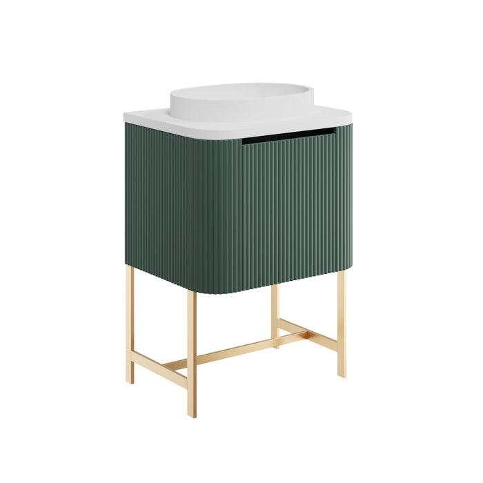 Scudo Linea Curve 1 Drawer Floorstanding Vanity Unit with Brushed Brass Frame & Integrated Countertop Basin