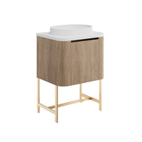 Scudo Linea Curve 1 Drawer Floorstanding Vanity Unit with Brushed Brass Frame & Integrated Countertop Basin