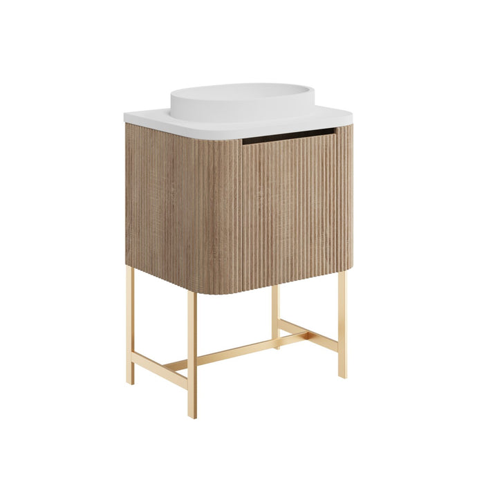 Scudo Linea Curve 1 Drawer Floorstanding Vanity Unit with Brushed Brass Frame & Integrated Countertop Basin