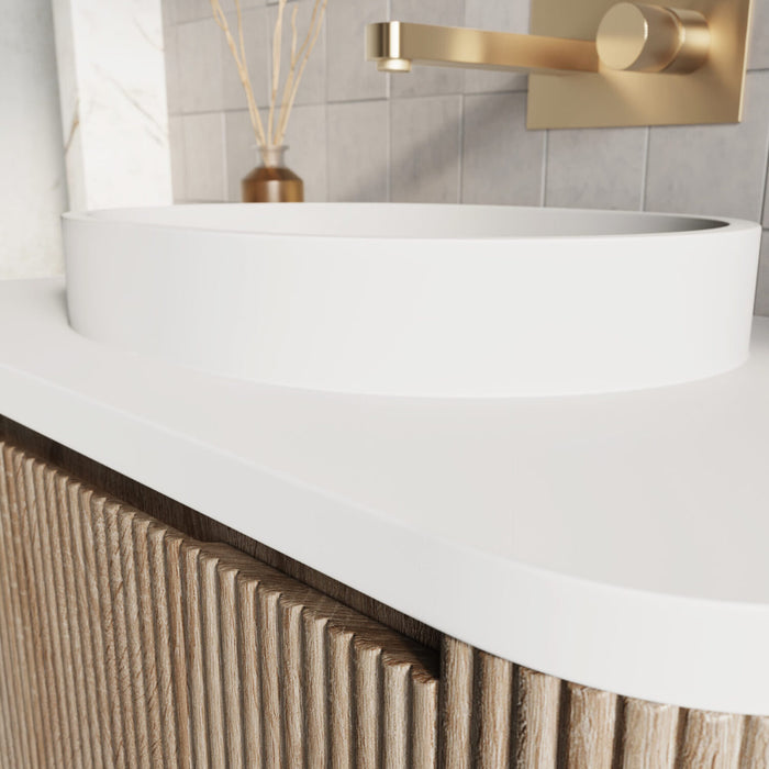 Scudo Linea Curve 1 Drawer Floorstanding Vanity Unit with Brushed Brass Frame & Integrated Countertop Basin