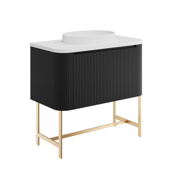 Scudo Linea Curve 1 Drawer Floorstanding Vanity Unit with Brushed Brass Frame & Integrated Countertop Basin