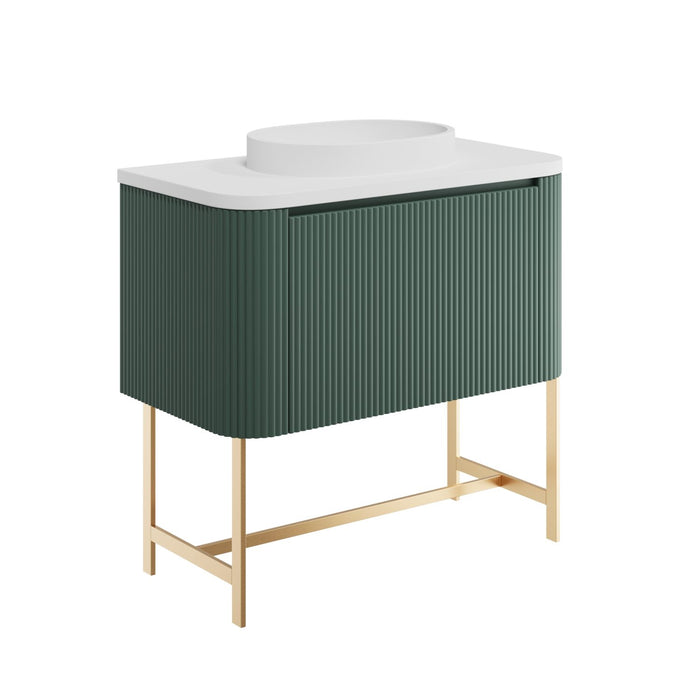 Scudo Linea Curve 1 Drawer Floorstanding Vanity Unit with Brushed Brass Frame & Integrated Countertop Basin