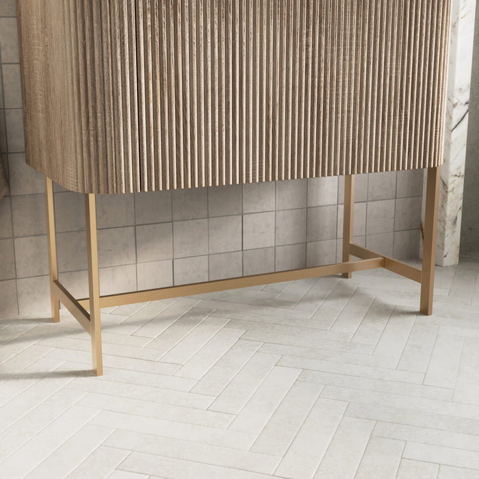 Scudo Linea Curve 1 Drawer Floorstanding Vanity Unit with Brushed Brass Frame & Integrated Countertop Basin