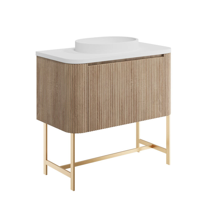 Scudo Linea Curve 1 Drawer Floorstanding Vanity Unit with Brushed Brass Frame & Integrated Countertop Basin