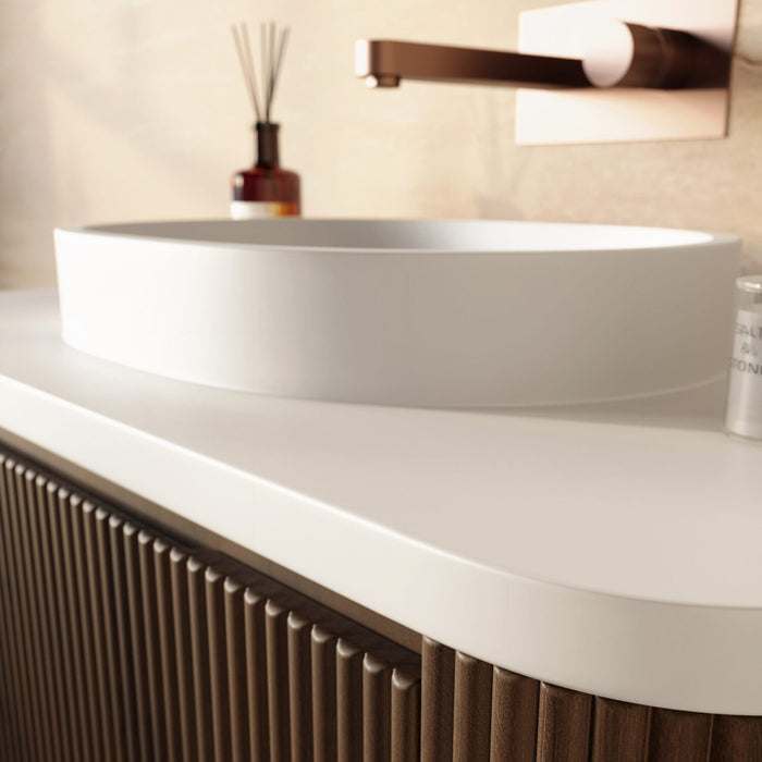 Scudo Linea Curve 1 Drawer Floorstanding Vanity Unit with Brushed Brass Frame & Integrated Countertop Basin