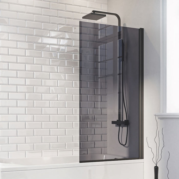 Scudo S6 Mono Square Edge 6mm Fixed Bath Screen 1400mm x 800mm - Black