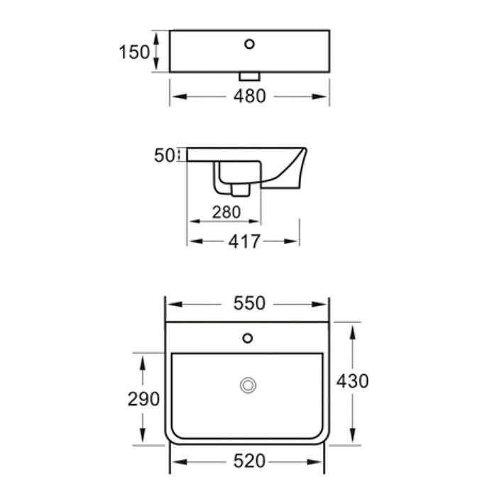 Scudo Lunar Semi Recessed Basin 1 Tap Hole
