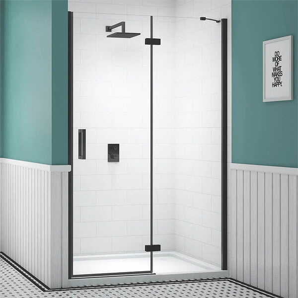 Merlyn Ionic Essence Black Framed Recessed Hinged Shower Door With Inline Panel