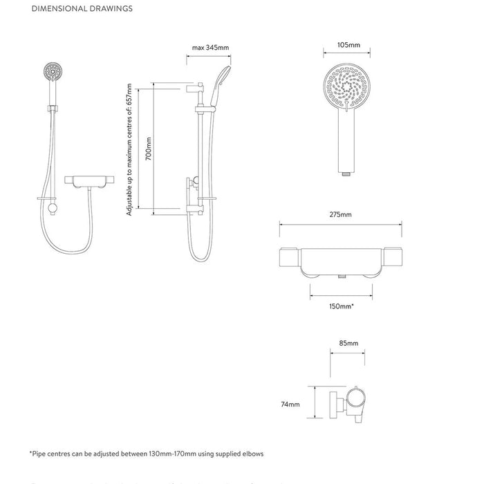 Aqualisa Midas 220 Thermostatic Bar Valve Mixer Shower with Adjustable Head