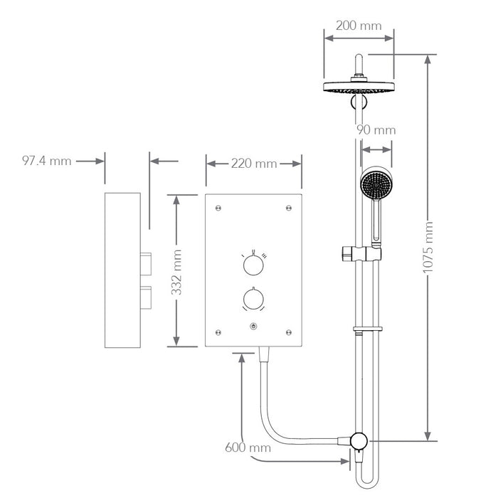 Mira Azora Dual 9.8kW Thermostatic Electric Shower - Frosted Glass