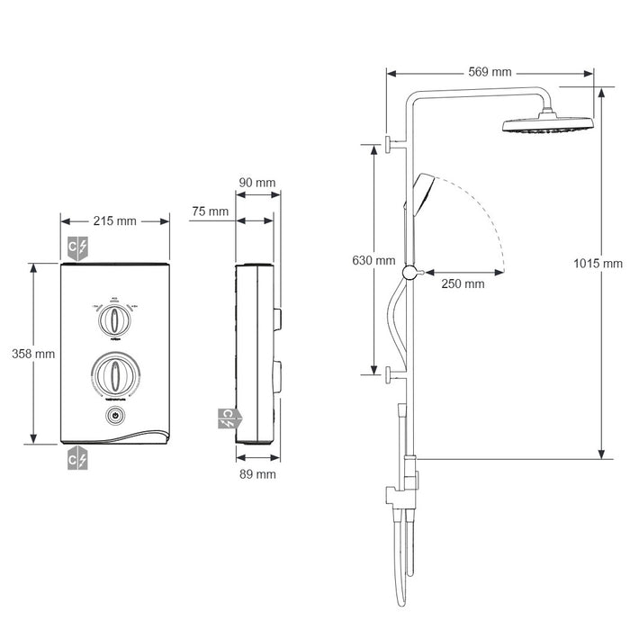 Mira Sport Manual Dual Electric Shower - White/Chrome