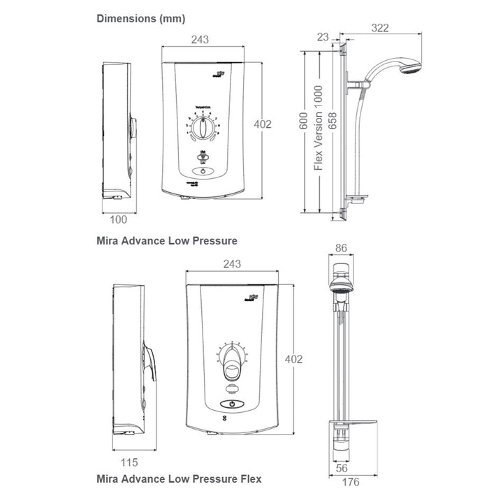 Mira Advance Flex Low Pressure 9.0kW Electric Shower - White