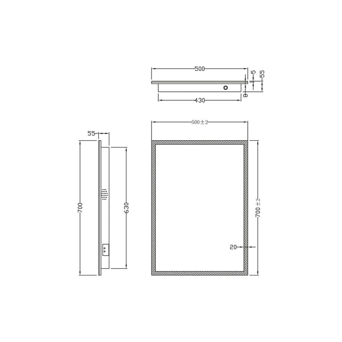 Scudo Mosca Rectangular Bluetooth Illuminated LED Mirror - 700mm x 500mm