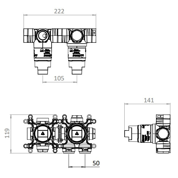 Crosswater Module 3ONE6  2 Outlet Thermostatic Concealed Shower Valve With Diverter Trim set