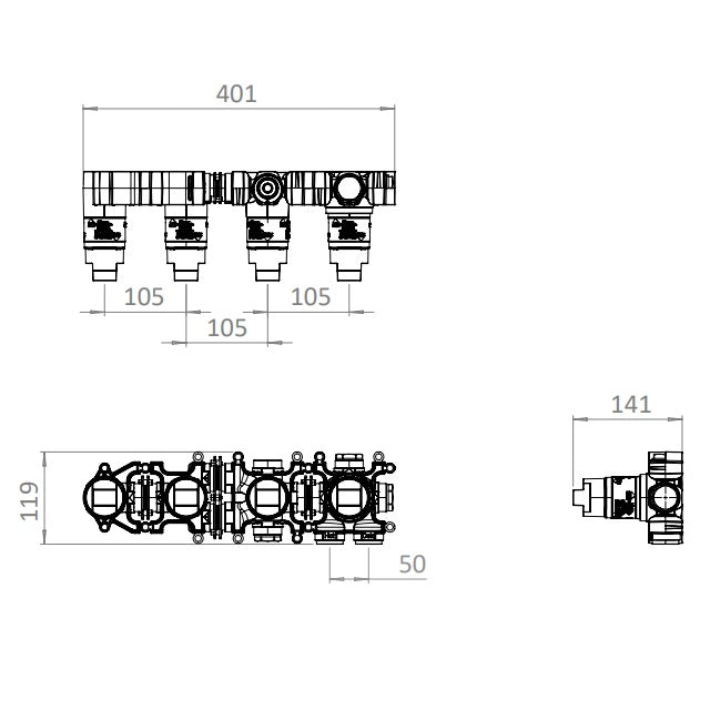 Crosswater MPRO Module 2 Outlet 2 Handle Shower Valve, Bath Spout And Handset With Trim set