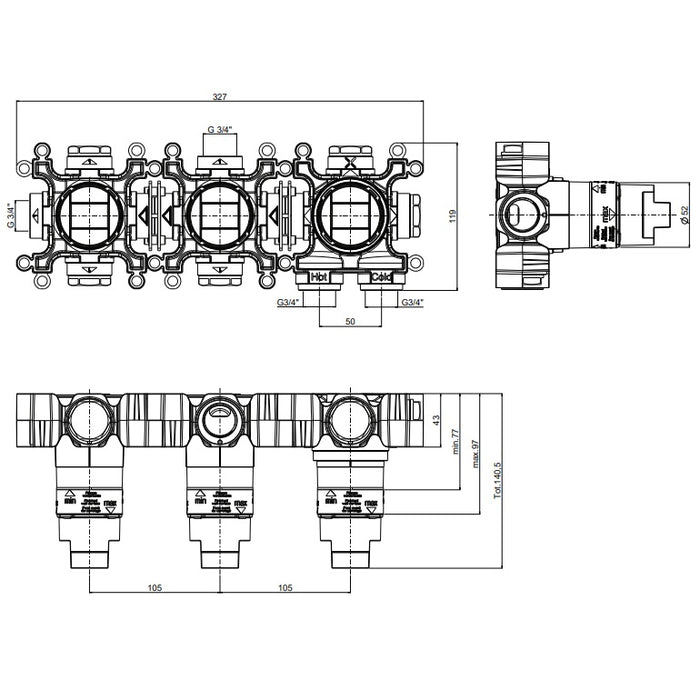 Crosswater Module MRPO 2 Outlet Thermostatic Concealed Shower Valve With Trim set And Rough