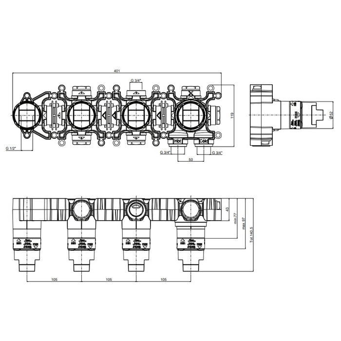 Crosswater Module MRPO 2 Outlet Thermostatic Concealed Shower Valve With Handset And Rough