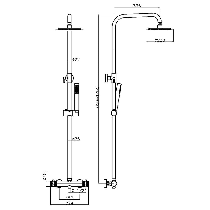 Scudo Core Round Thermostatic Exposed Rigid Riser Shower Kit