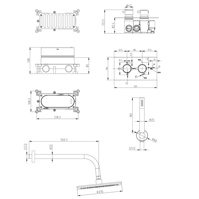 Scudo Core Round Thermostatic Concealed Shower Set with Fixed Head & Handset