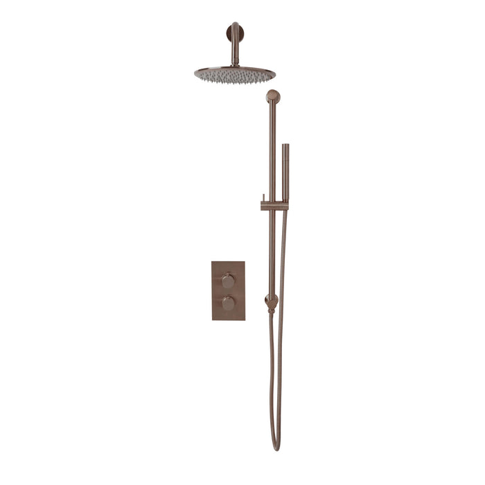 Scudo Core Round Thermostatic Concealed Shower Set with Fixed Head & Handset Riser Kit