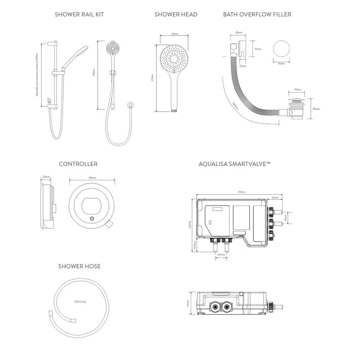 Aqualisa Optic Q Smart Digital Shower Concealed with Adjustable Head & Bath Fill - High Pressure/Combi