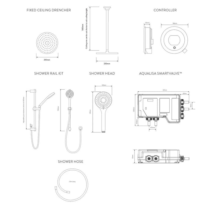 Aqualisa Optic Q Smart Digital Shower Concealed with Adjustable & Ceiling Fixed Head - High Pressure/Combi