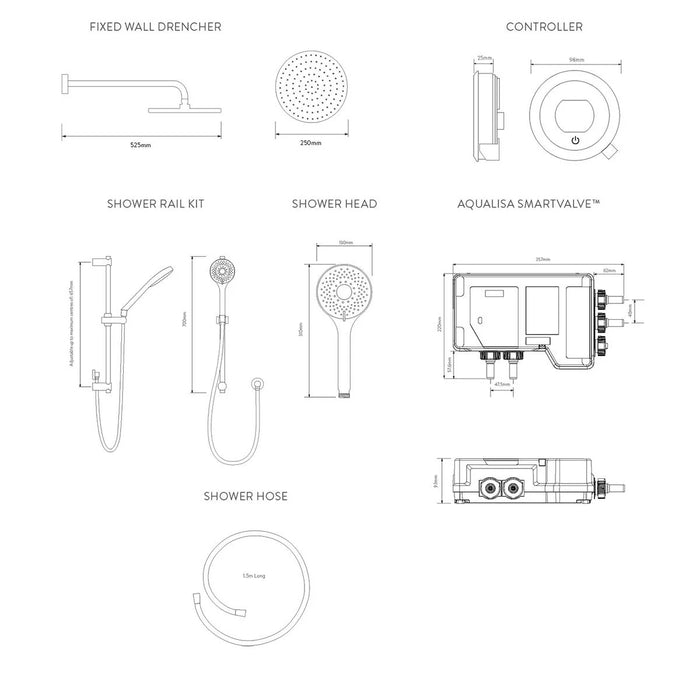 Aqualisa Optic Q Smart Digital Shower Concealed with Adjustable & Wall Fixed Head - High Pressure/Combi