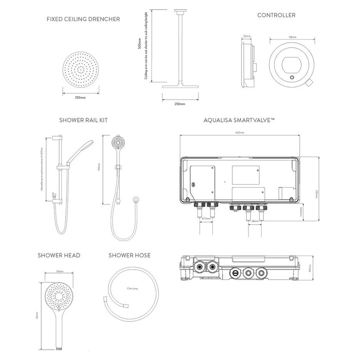 Aqualisa Optic Q Smart Digital Shower Concealed with Adjustable & Ceiling Fixed Head - Gravity Pumped